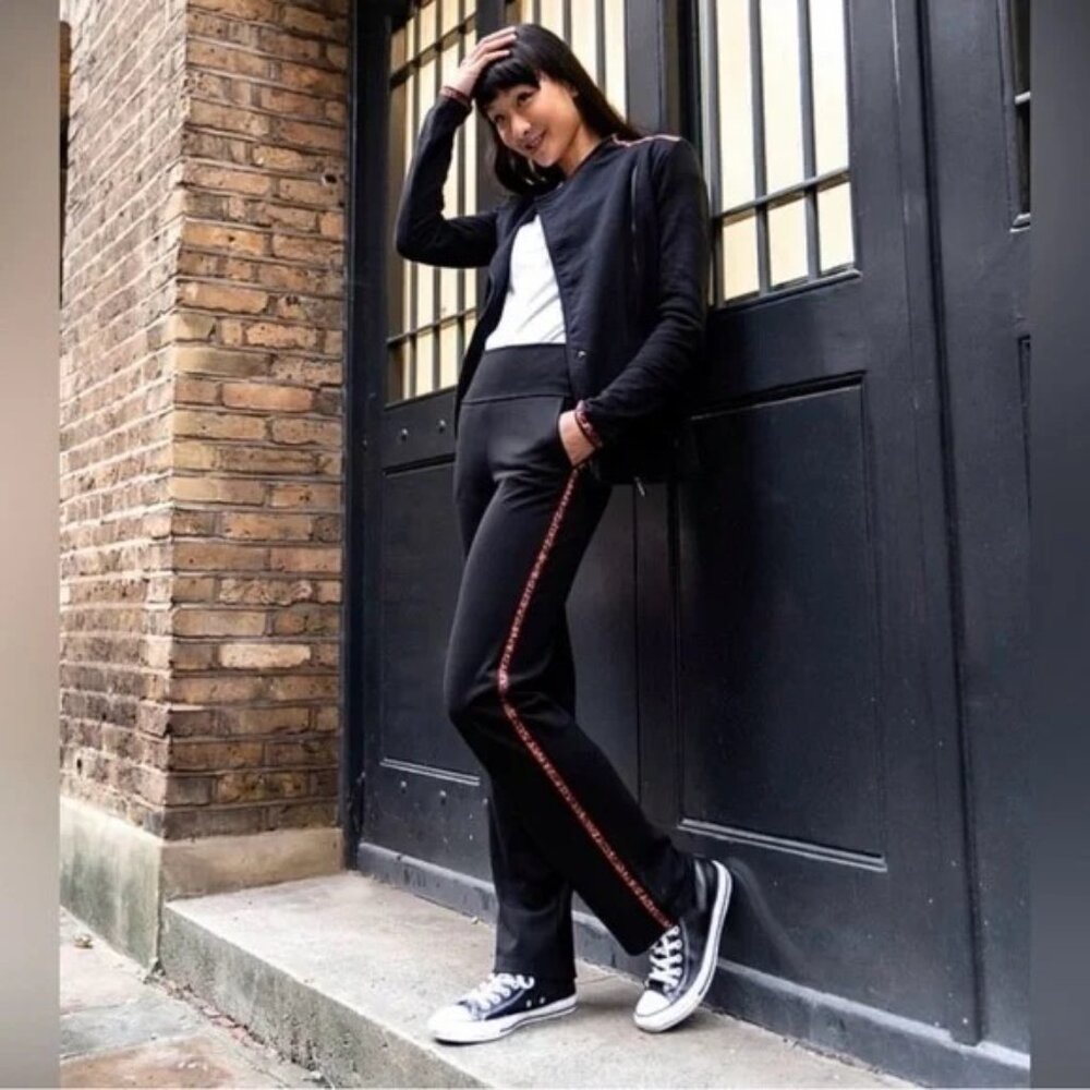 Saint + Sofia Black Leopard Runway Pant Size 12 High Waist Ponte Knit